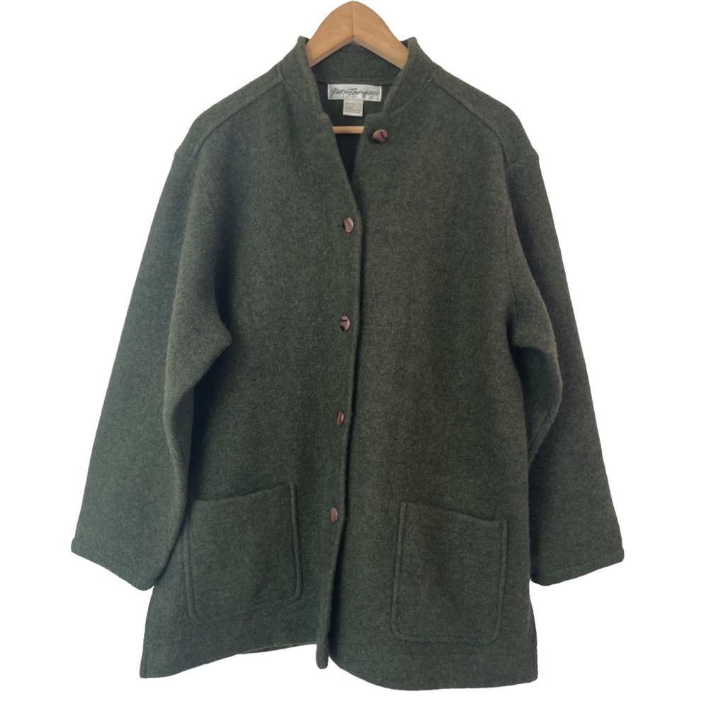 Vintage Norm Thompson Mandarin Stand Collar Button Front Boiled Wool Coat
